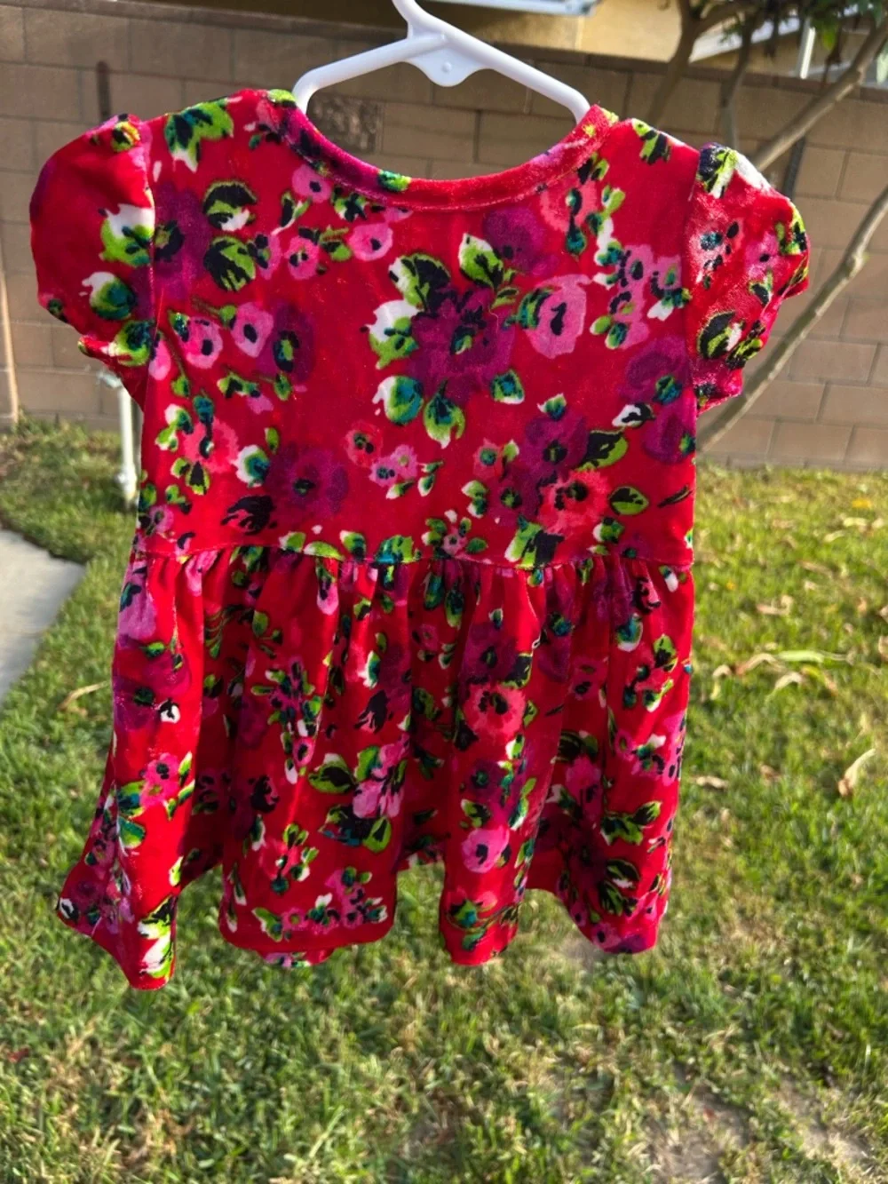 The Children's Place Bright Pink Floral Velvet Dress with Green Accents - Picture 3 of 7